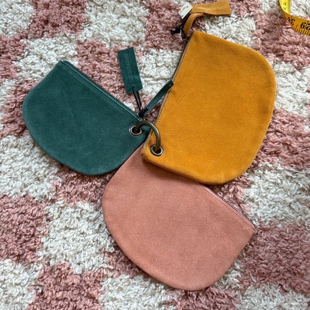 Colorful Trio of Suede Leather Pouches